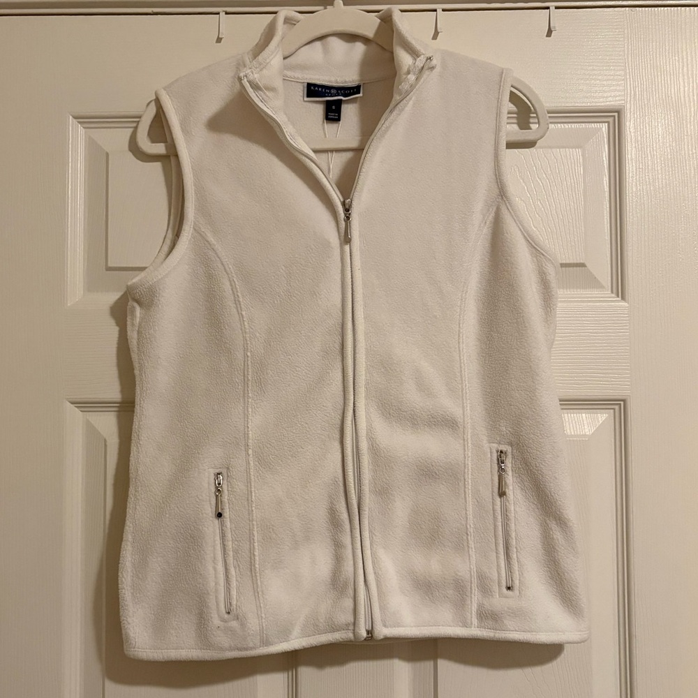 Karen Scott White Fleece Full-Zip Vest